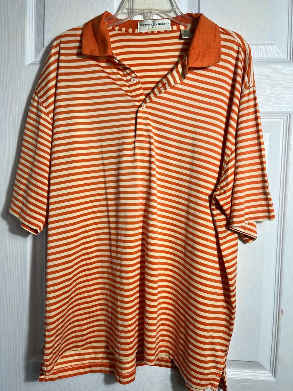 Fairway & Greene Orange & Cream Striped Polo Shirt L